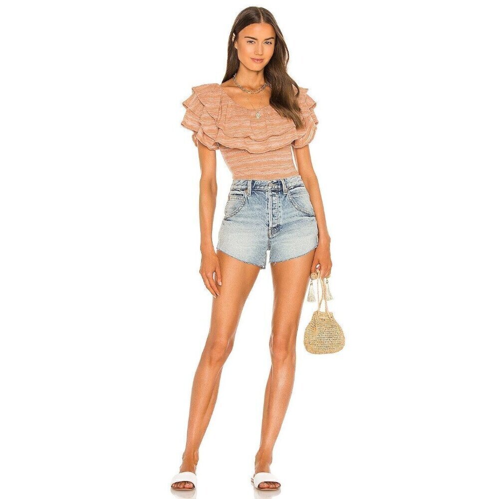 Free People Taliesin Cutoff Denim Short Mid Blue Womens Size 24